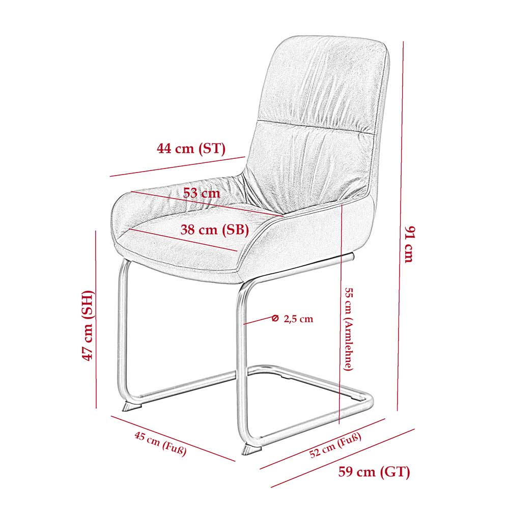 Freischwingerstuhl Barbana in Anthrazit und Schwarz 53 cm breit (Set)