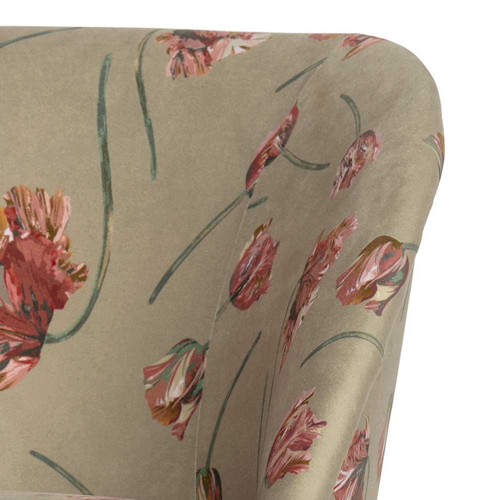 Samt Cocktailsessel Ucera in Taupe bunt mit Blumen Motiv