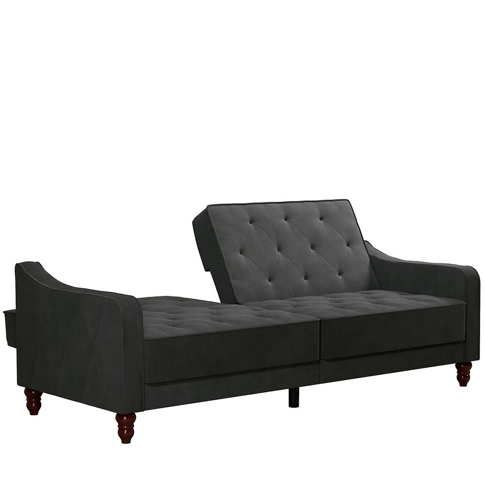 Ausklappbares Sofa Marena in Dunkelgrau Samt 207 cm breit