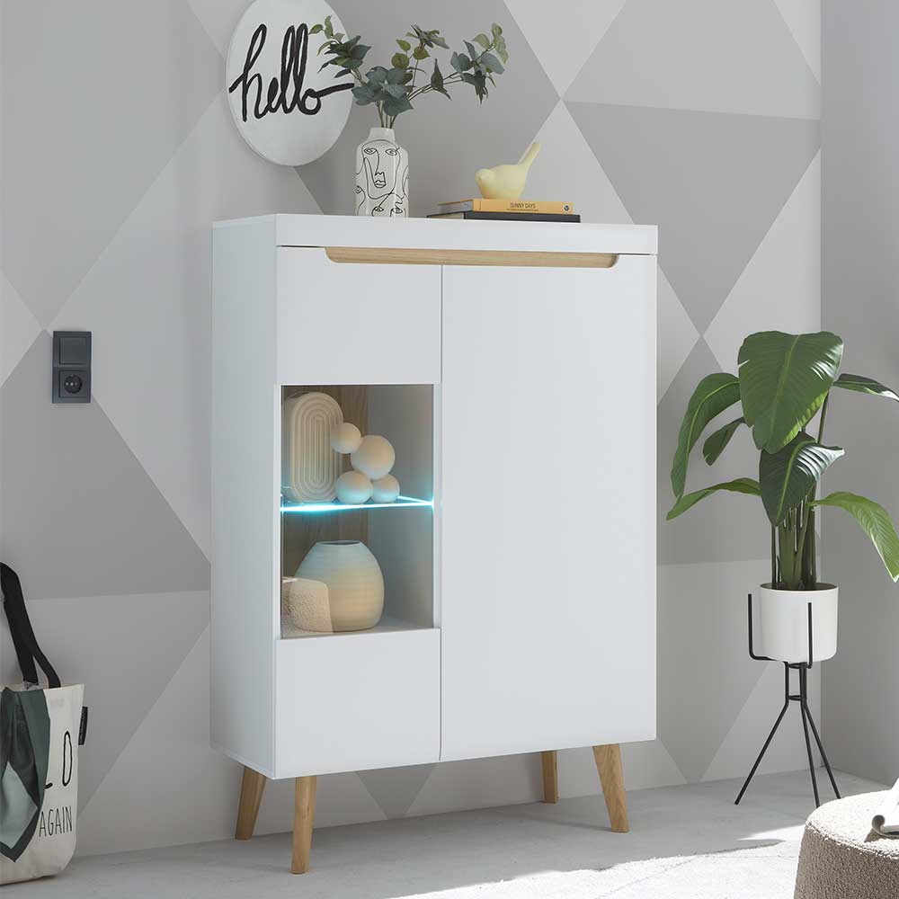 Wohnzimmer Highboard Jasturian mit Glastür im Skandi Design