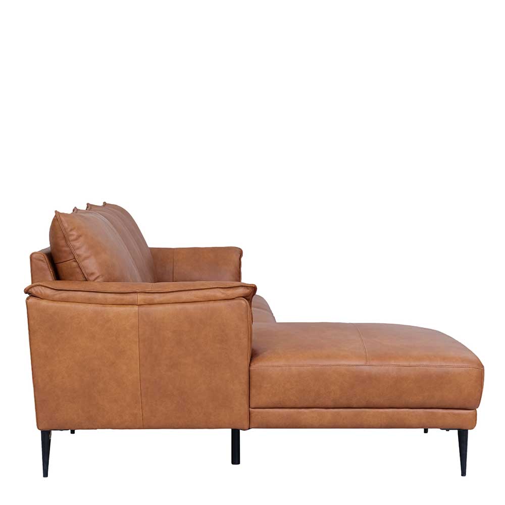 Ecksofa Basilicama aus gedecktem Glattleder in Cognac Braun