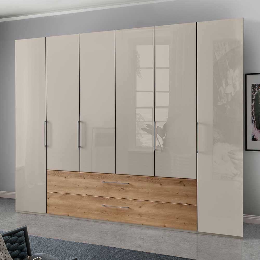 Schlafzimmerkleiderschrank Ramotu Beige glasbeschichtet mit zwei Schubladen