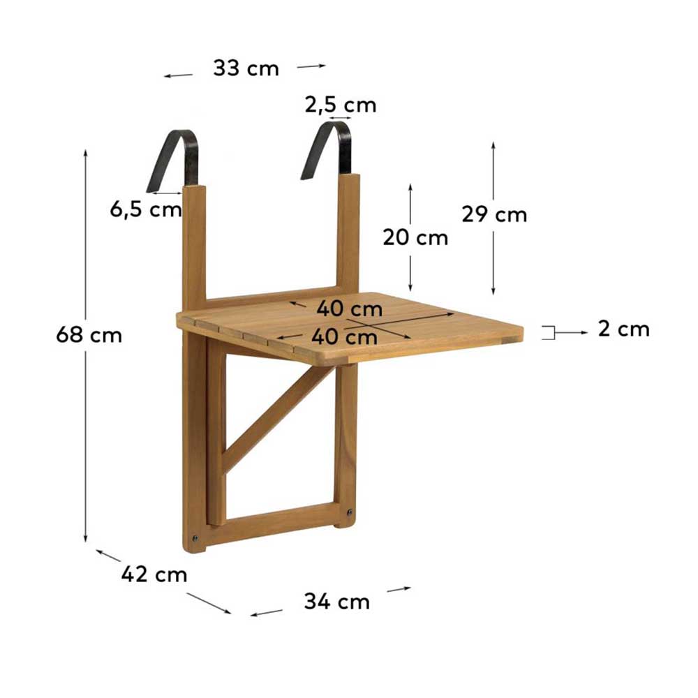 Balkonklapptisch Cadruna aus Akazie Massivholz 40 cm breit