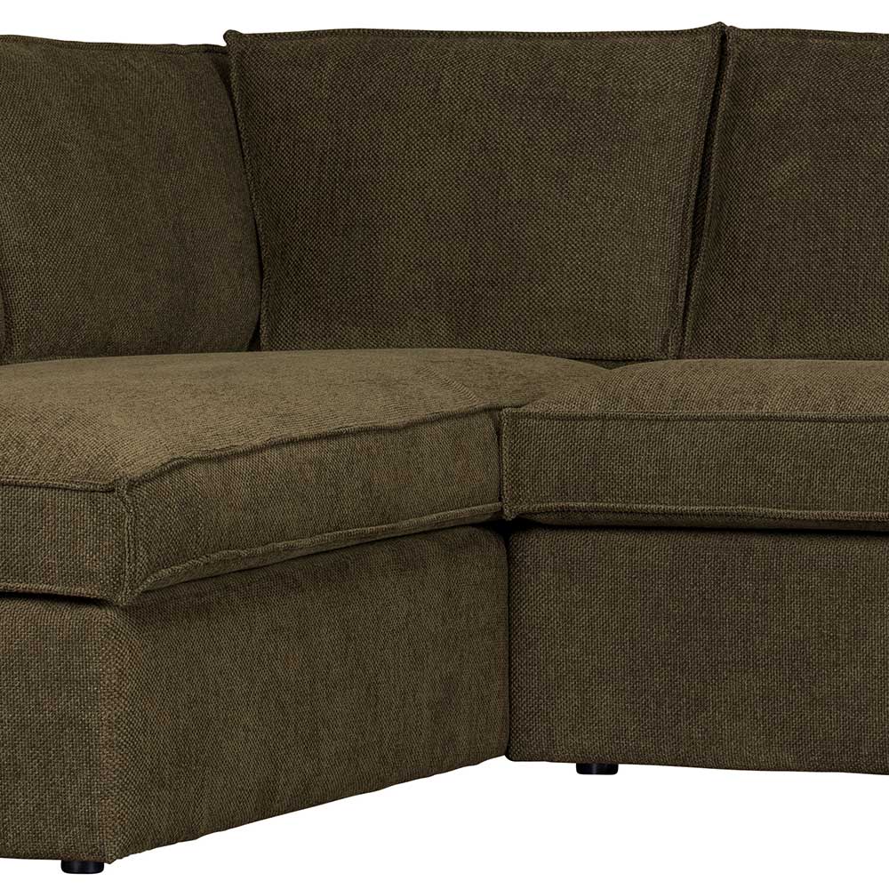 Modernes Wohnzimmer Ecksofa Brunos in Dunkelgrün Webstoff mit vier Sitzplätzen