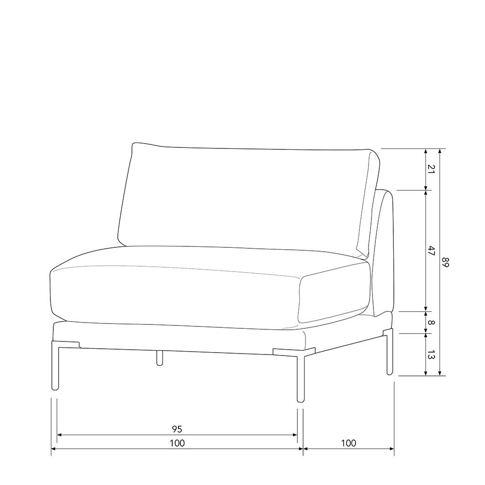 Dunkelgraues Modul Sofa Element Duffy 100 cm breit mit Vierfußgestell aus Metall