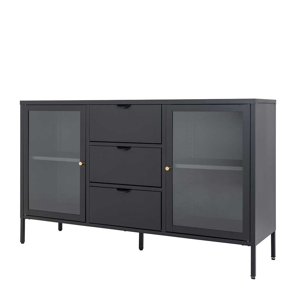 Metall Sideboard Sincony in Schwarz mit Glastüren