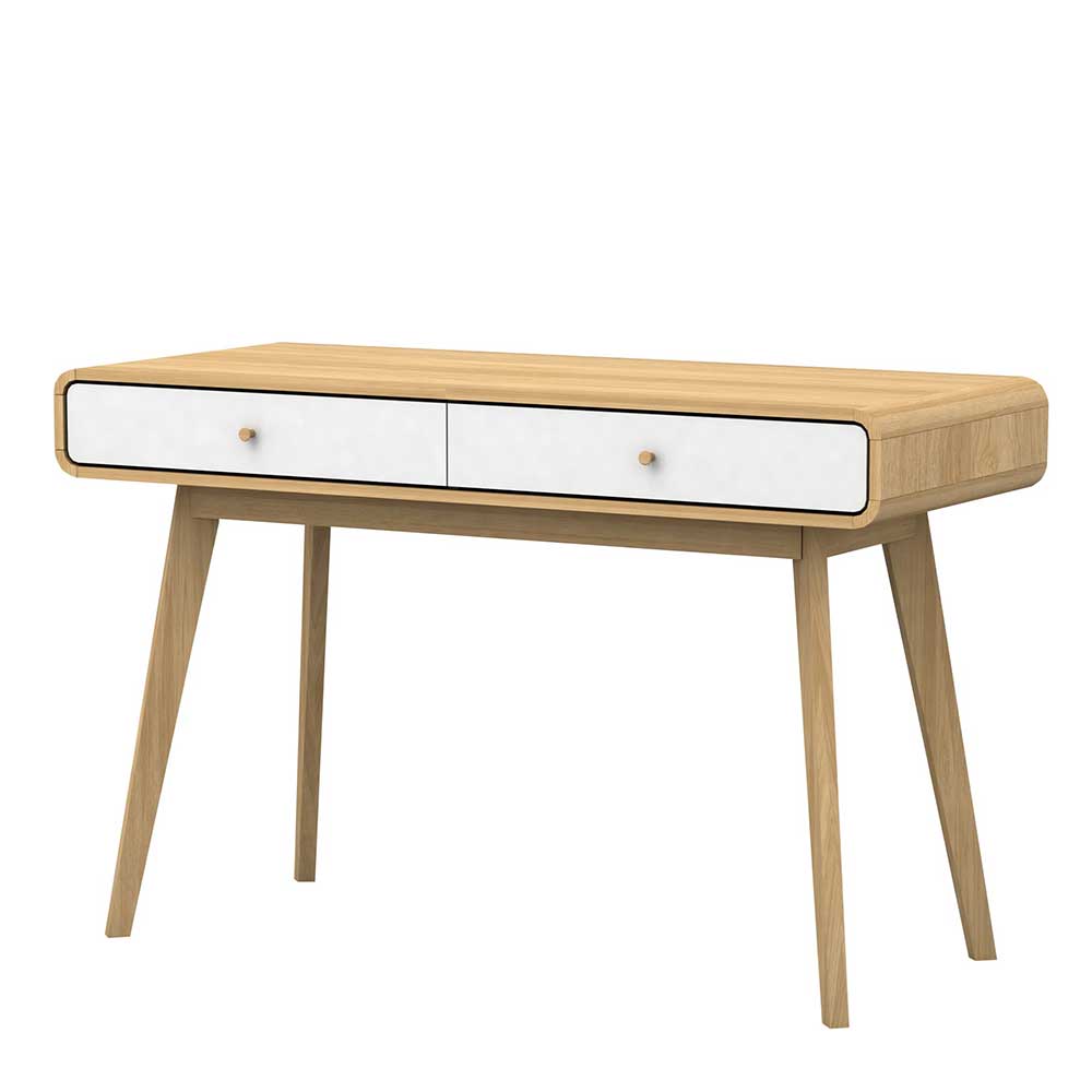 Skandi Design Büroschreibtisch Cendras in Weiß und Holz Naturfarben 120 cm breit