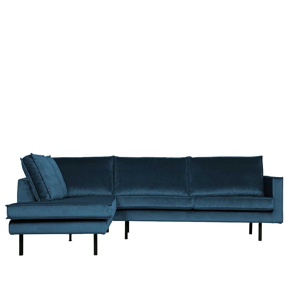 L Sofa Domago in Blau Samt im Retro Design