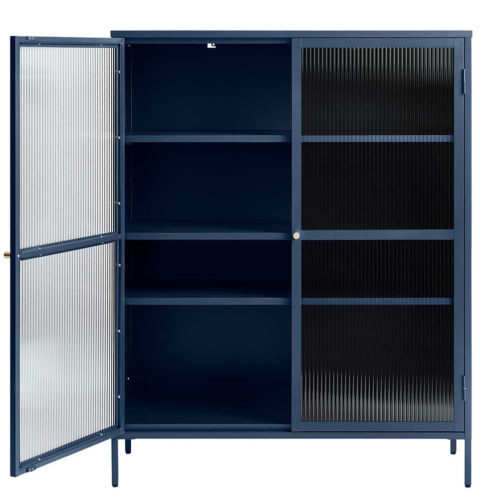 Wohnzimmervitrinenschrank Malerian in Blau aus Glas und Metall