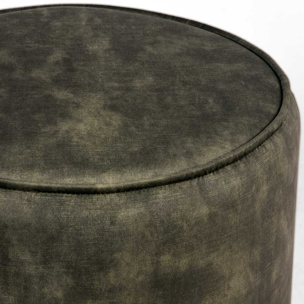 Veloursbezug Pouf Marcelo in Dunkelgrün Vintage rund