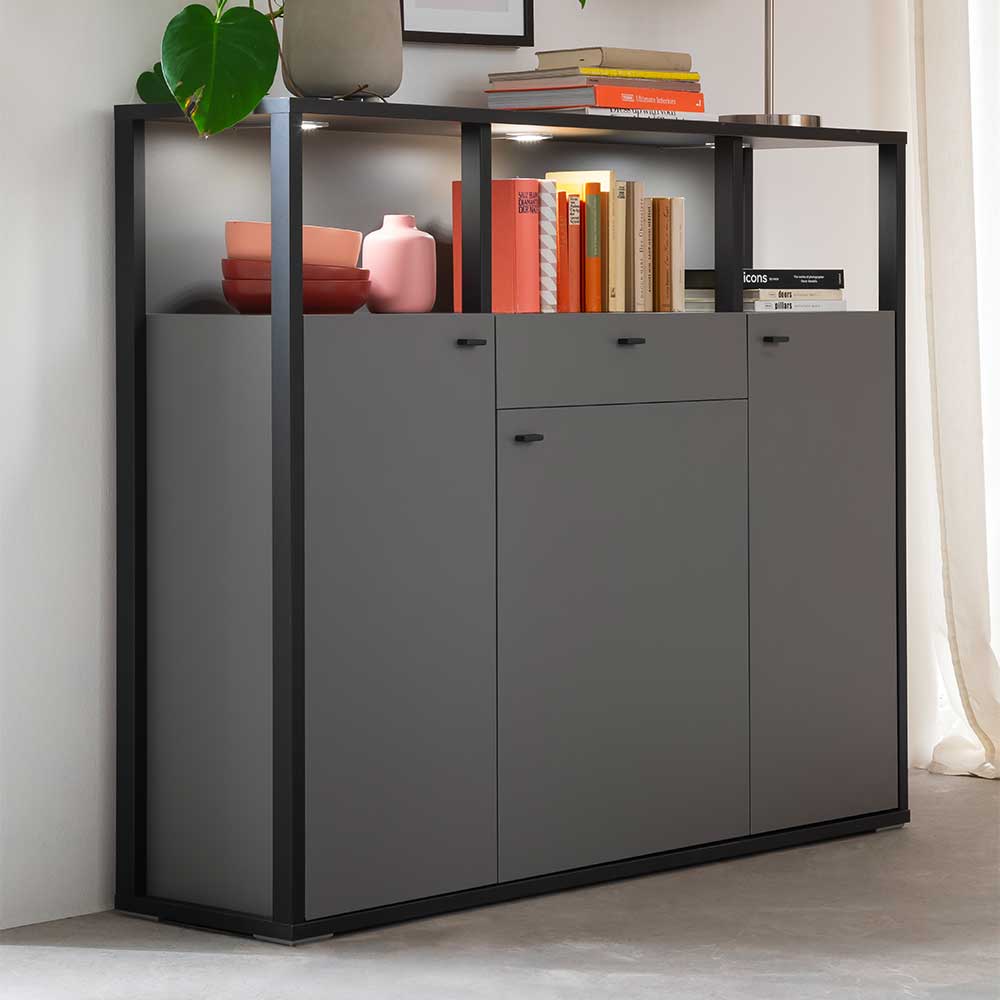 Wohnzimmer Highboard Inglis in Grau und Anthrazit