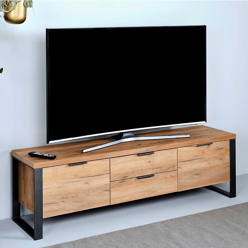 TV Lowboard Tacuria in Eichefarben und Schwarz 45 cm hoch