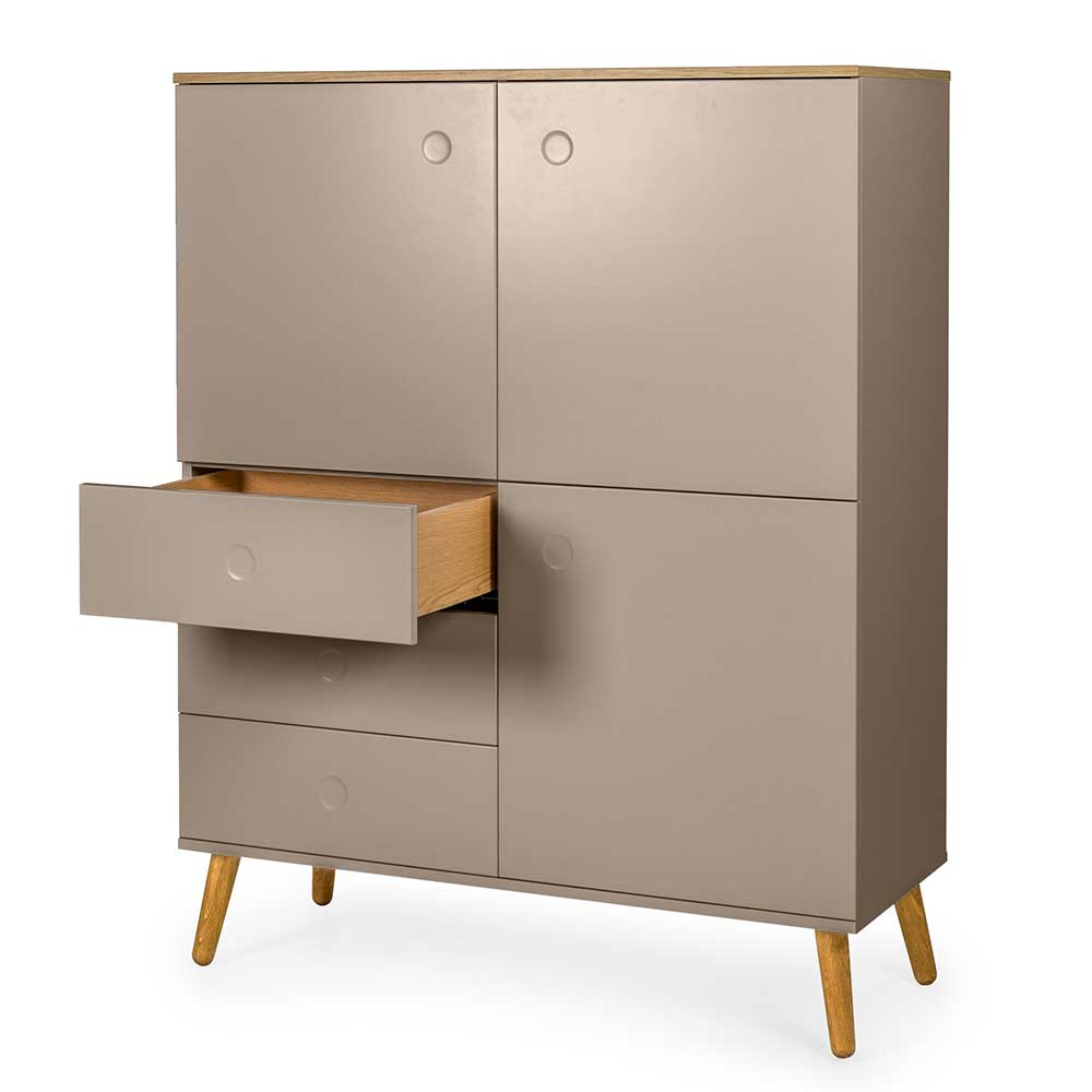 Highboard Durioscos in Taupe und Eiche mit Push to open Funktion