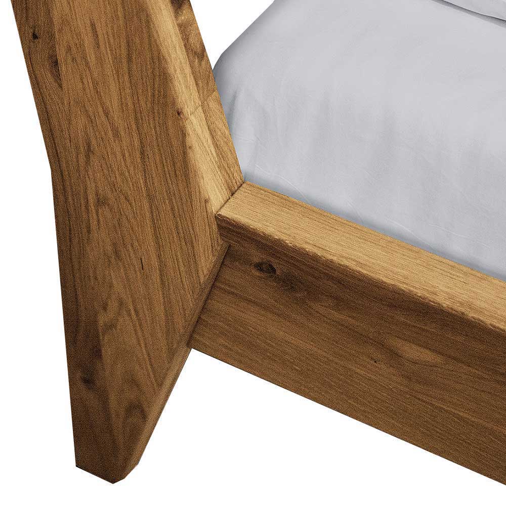 Retro Futonbett Carilla aus Wildeiche Massivholz mit Nachttischen (dreiteilig)