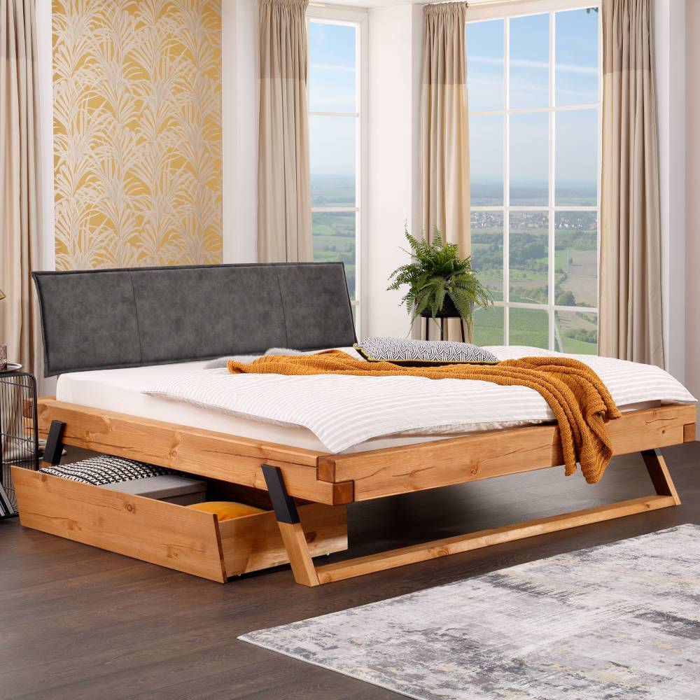 Doppelbett Nikosai mit Massivholz Oberfläche Kufengestell aus Holz