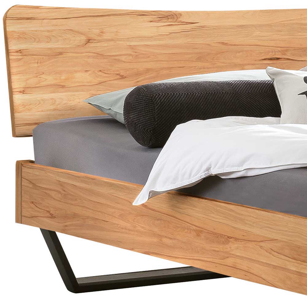 Loft Stil Doppelbett Perleberg aus Wildbuche Massivholz und Stahl