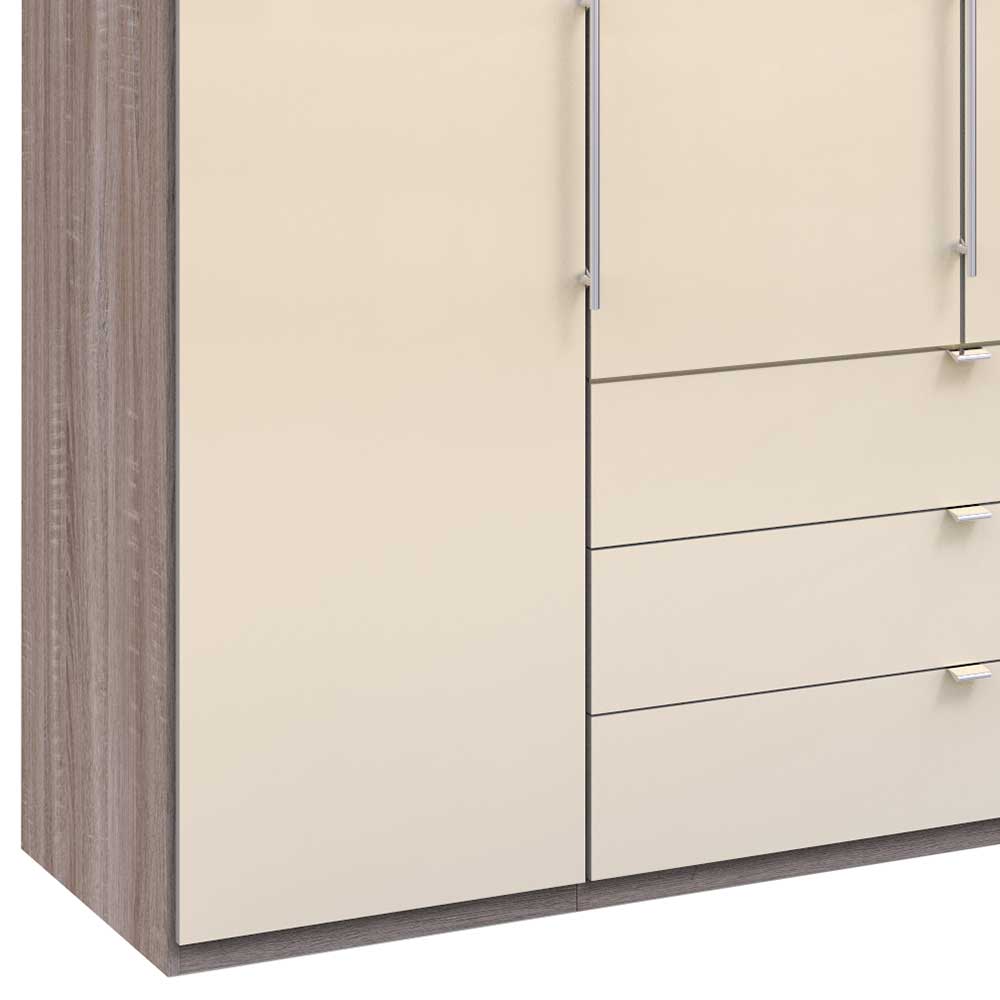 Kombi Kleiderschrank Ciery in Creme und Eiche Trüffelfarben glasbeschichtet