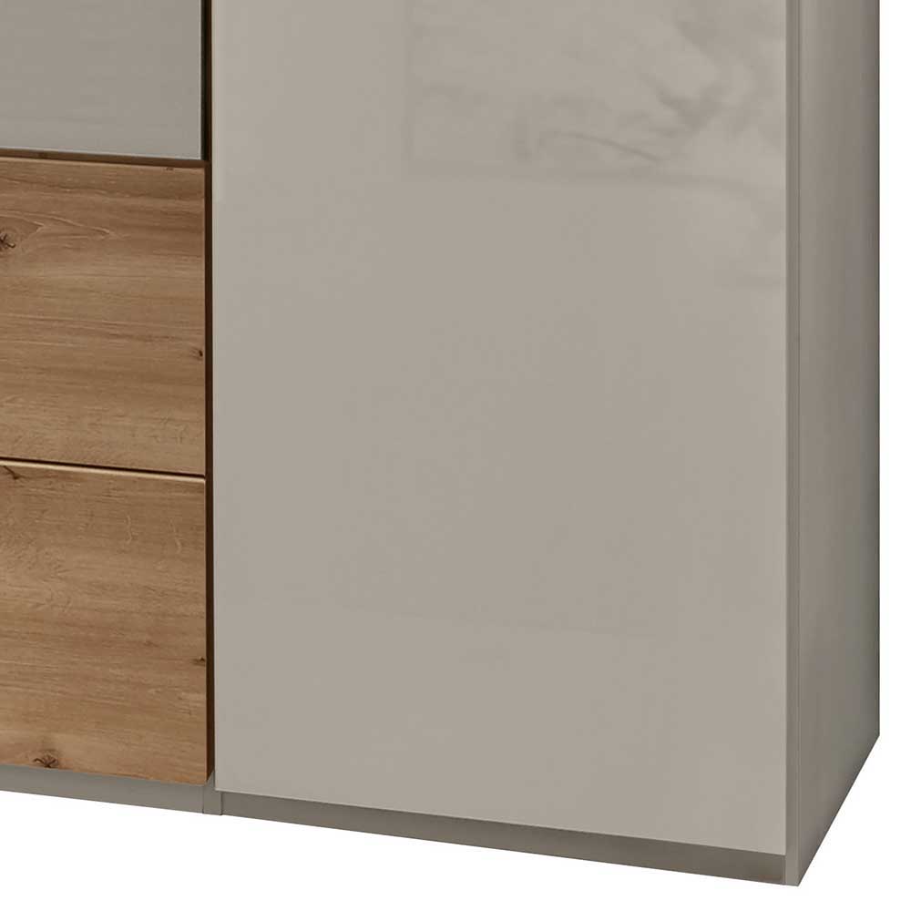 Schlafzimmerkleiderschrank Ramotu Beige glasbeschichtet mit zwei Schubladen