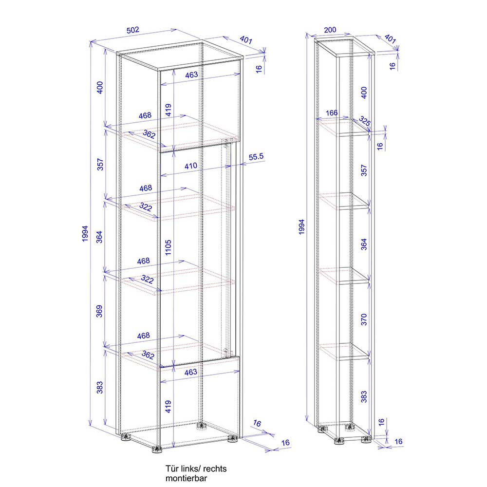 Büroschrank mit Regal Uzniana in modernem Design 70 cm breit (zweiteilig)