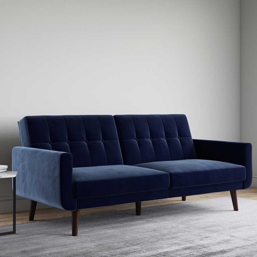 Blaues Liegesofa Genia mit Rücken Klappmechanik 199 cm breit