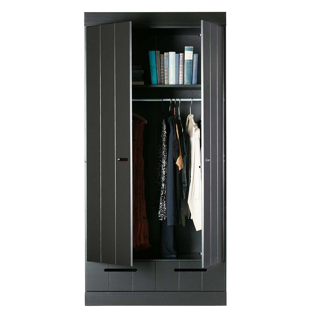 Drehtürenschrank Jelian in Schwarz Kiefer massiv 195 cm hoch