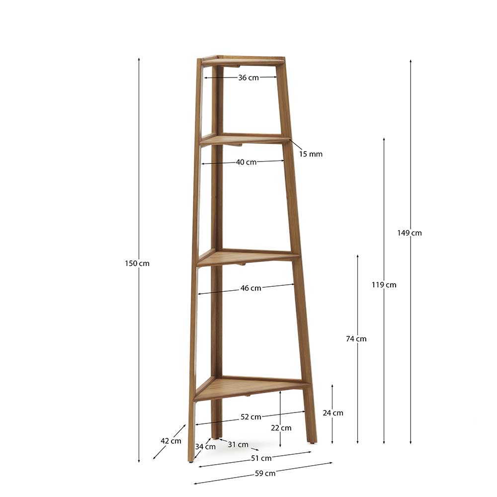 Eck Regal Una aus Akazie Massivholz 150 cm hoch - 59 cm breit