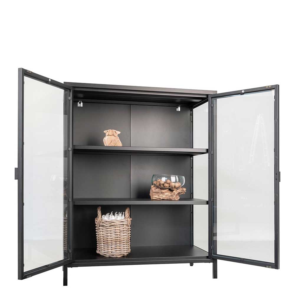 Schwarze Vitrine Tristan aus Stahl 80 cm breit