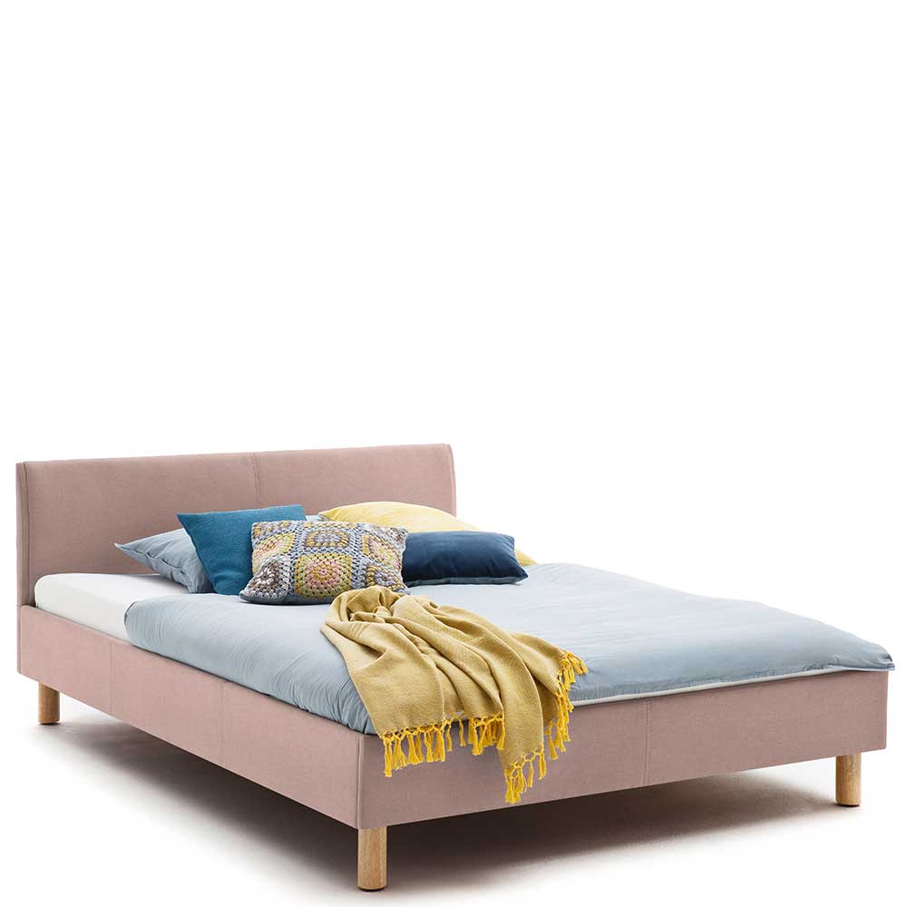 Einzelbett Camelian in Altrosa Webstoff im Skandi Design