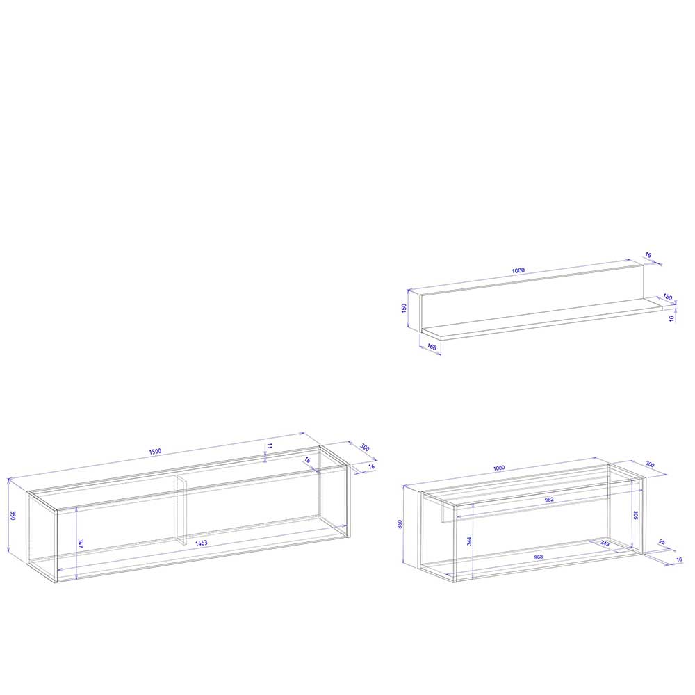 Möbel Wohnzimmer Uzniana mit Home Office Platz in Anthrazit (dreiteilig)