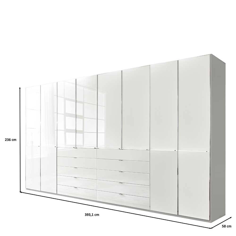 Schlafzimmerkleiderschrank Bean mit zehn Schubladen Front glasbeschichtet