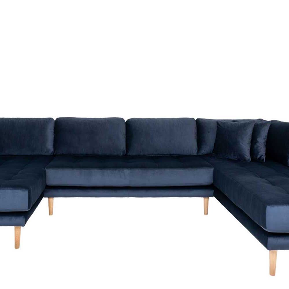 XL Wohnzimmer Couch Serra in Dunkelblau und Eichefarben