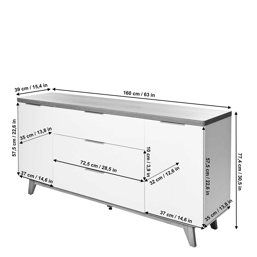 Sideboard Hajelua mit drei Schubladen im Skandi Design