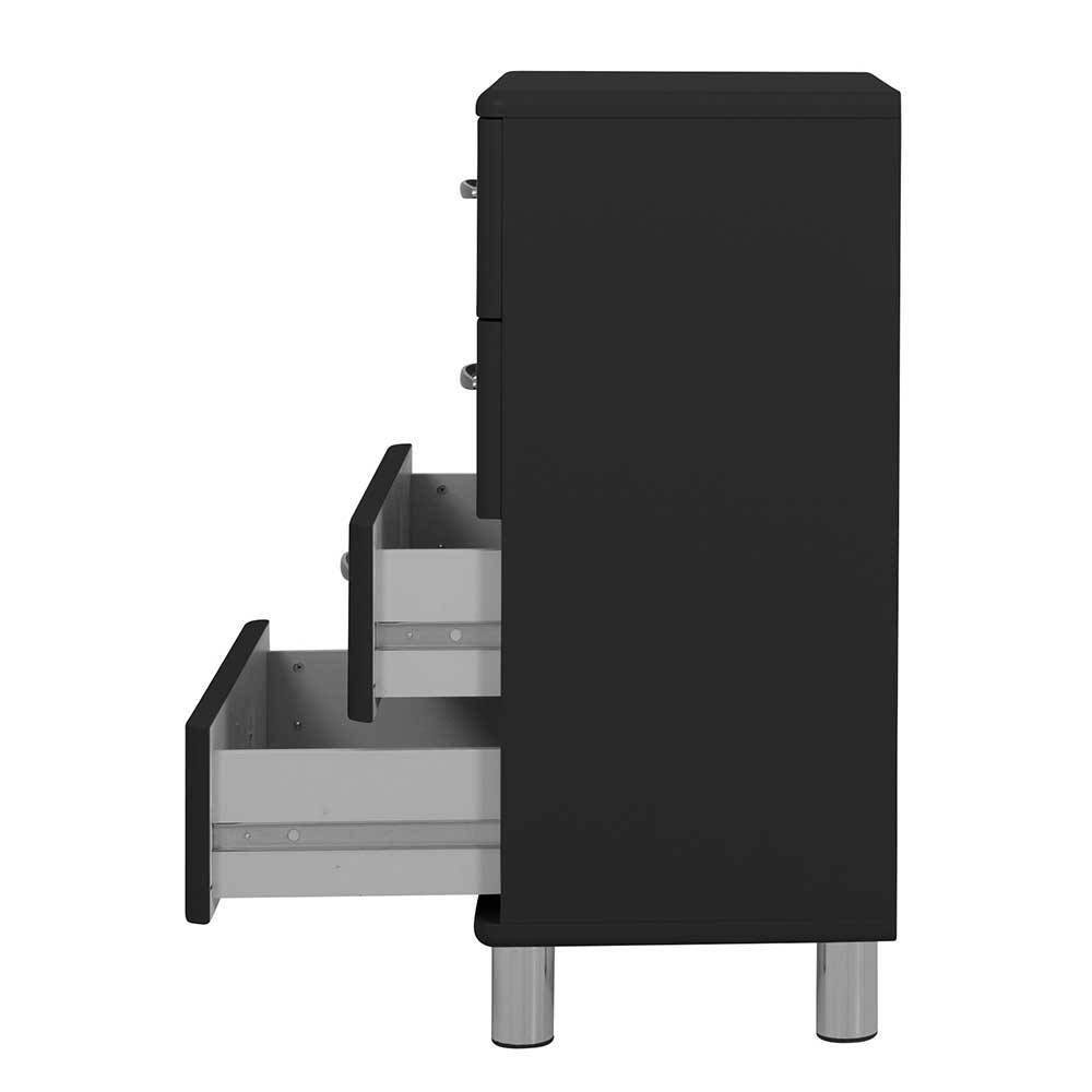 Schubkastenkommode schwarz Akatena im Retrostil mit Metallgriffen