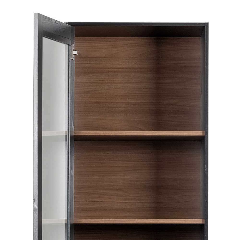 Schrank Vitrine Dortina in Walnussfarben und Schwarz 200 cm hoch