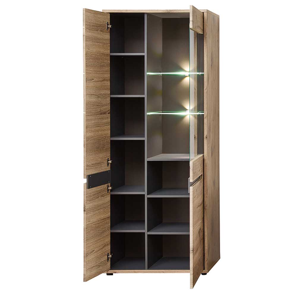 Wohnzimmer Vitrinenschrank Griffin in Wildeichefarben 80 cm breit