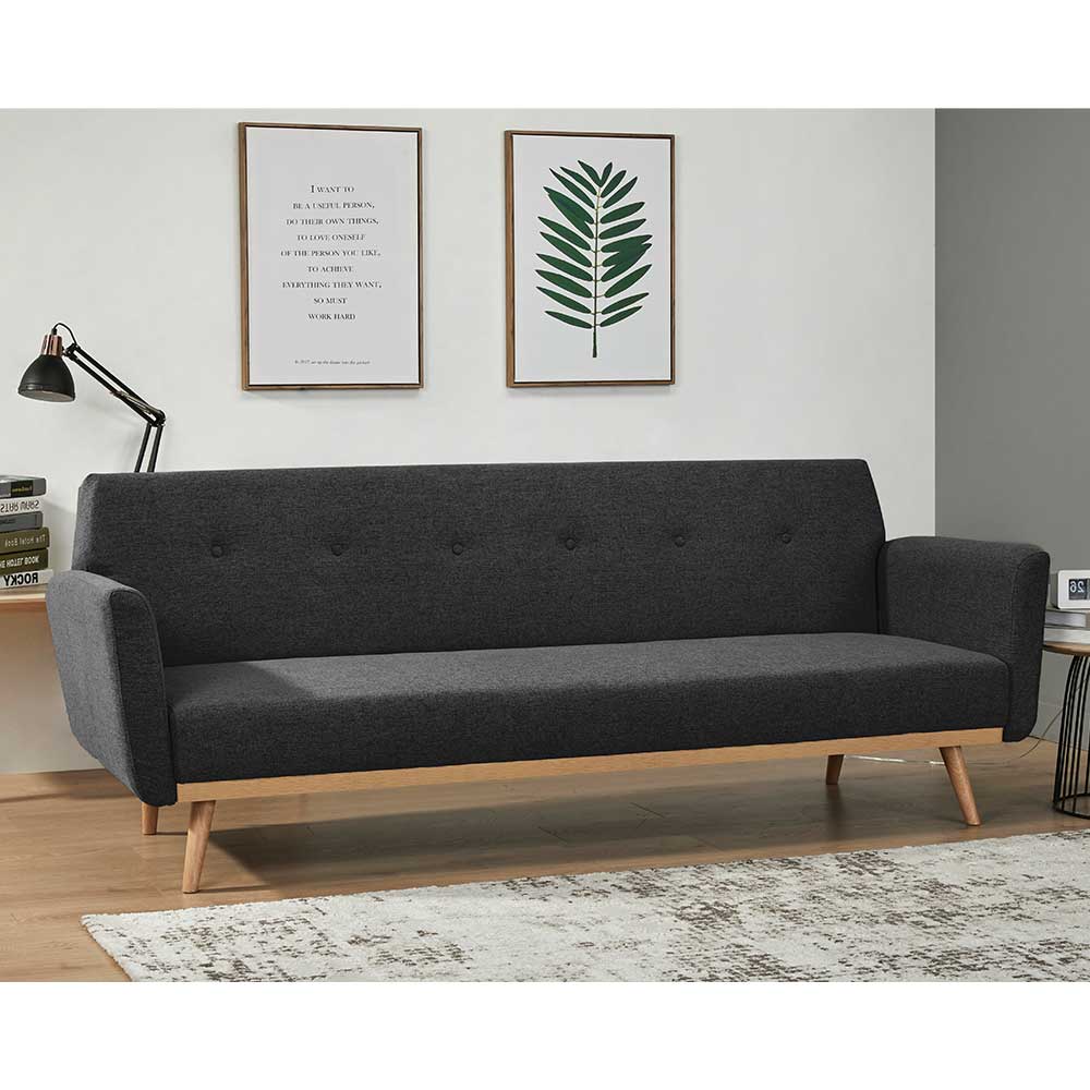 Funktions Sofa Jyrasol in Schwarz mit Vierfußgestell aus massivem Holz