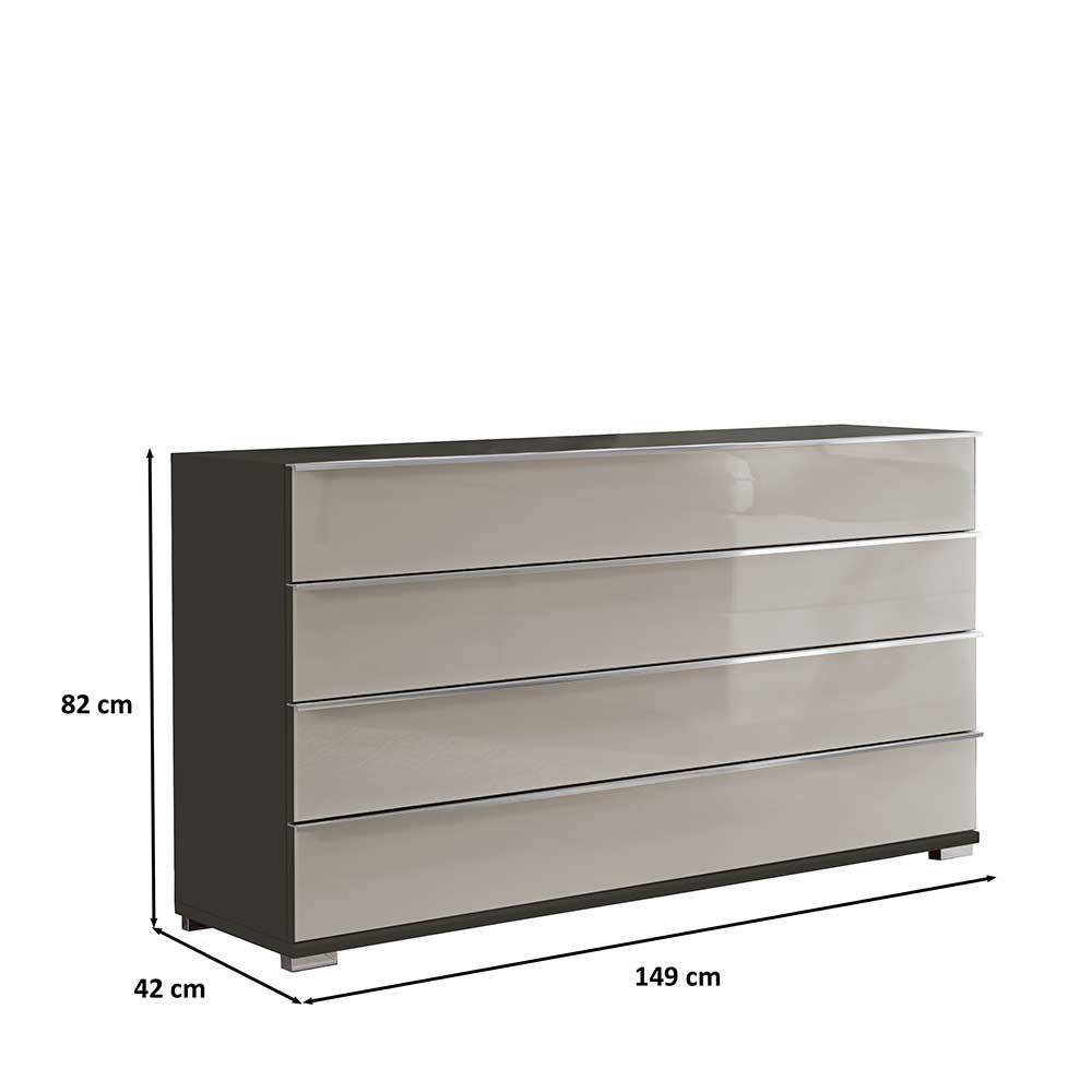 Modernes Sideboard Sanctos mit Metallgriffen Front glasbeschichtet