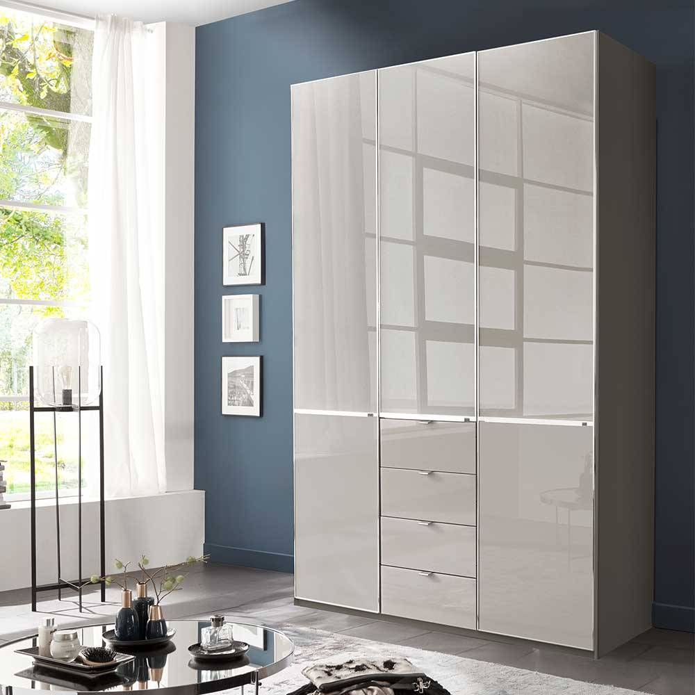 Schlafzimmerschrank bicolor Sanctos mit vier Schubladen Front glasbeschichtet