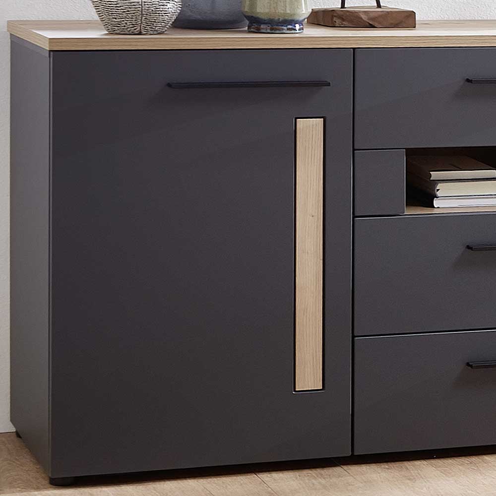 Sideboard Mossava in Dunkelgrau und Wildeiche Optik 180 cm breit