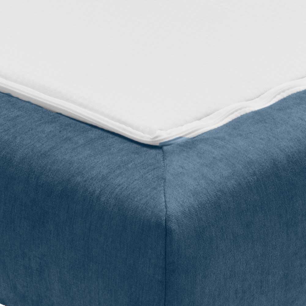 Blaues 2er Schlafsofa Coltes aus Microvelour und Eiche Massivholz