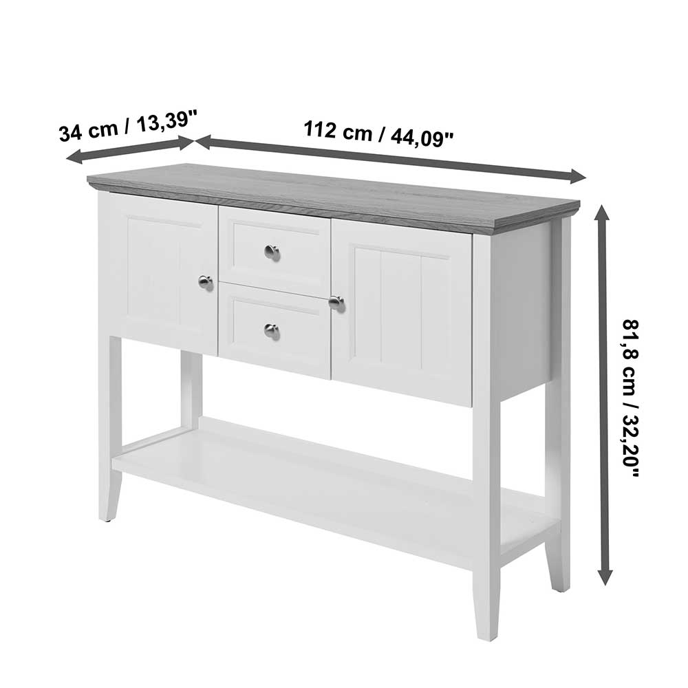 Konsolentisch Camplona mit zwei Schubladen in Weiß