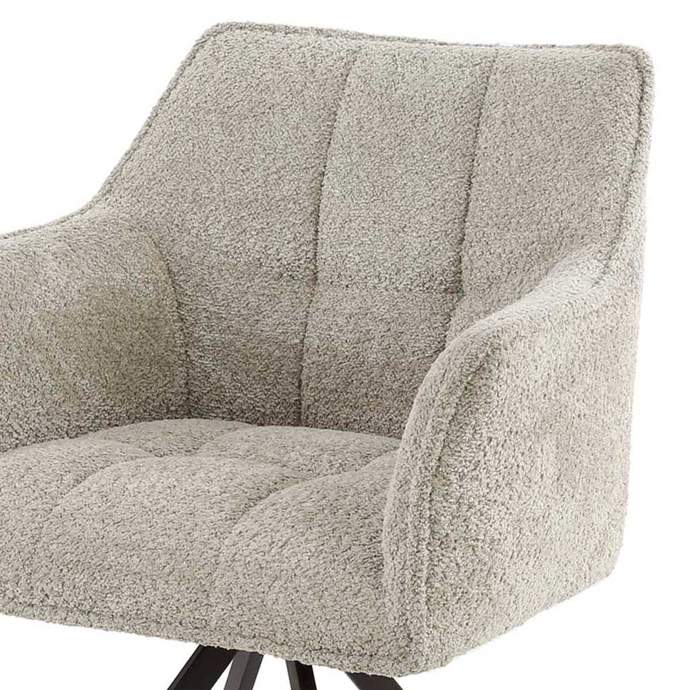 Boucle Polsterstuhl Esszimmer Linie in Beige mit Armlehnen (2er Set)