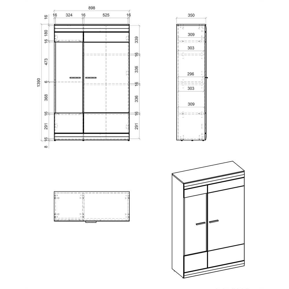 Wohnzimmereinrichtung Toma 2 Vitrinen im Set - 139 cm hoch (zweiteilig)