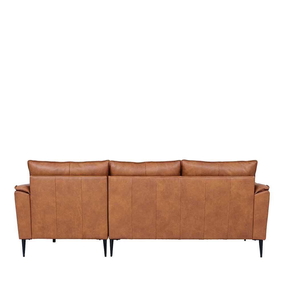 Ecksofa Basilicama aus gedecktem Glattleder in Cognac Braun