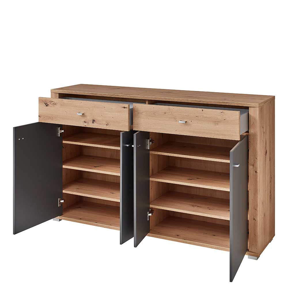 Sideboard Barossio mit zwei Schubladen in Wildeichefarben & Dunkelgrau