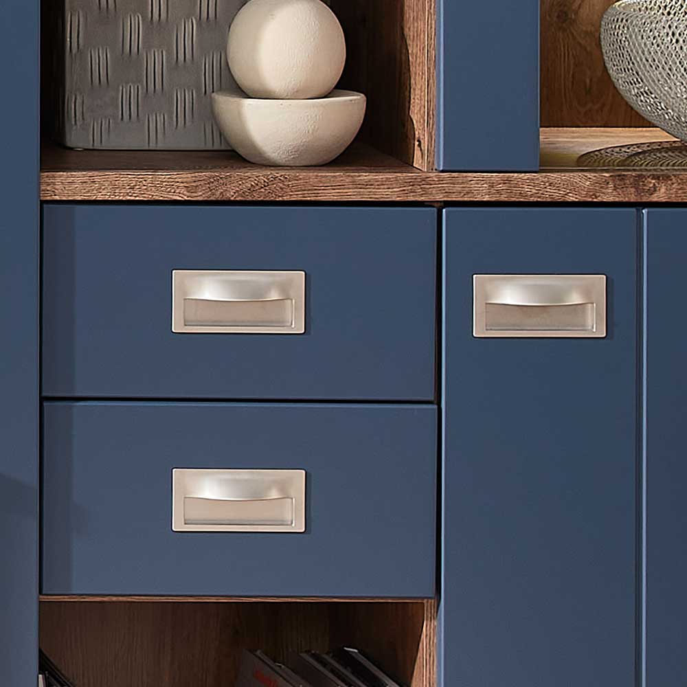 Landhausstil Wohnzimmer Highboard Fanci in Blau und Eiche dunkel