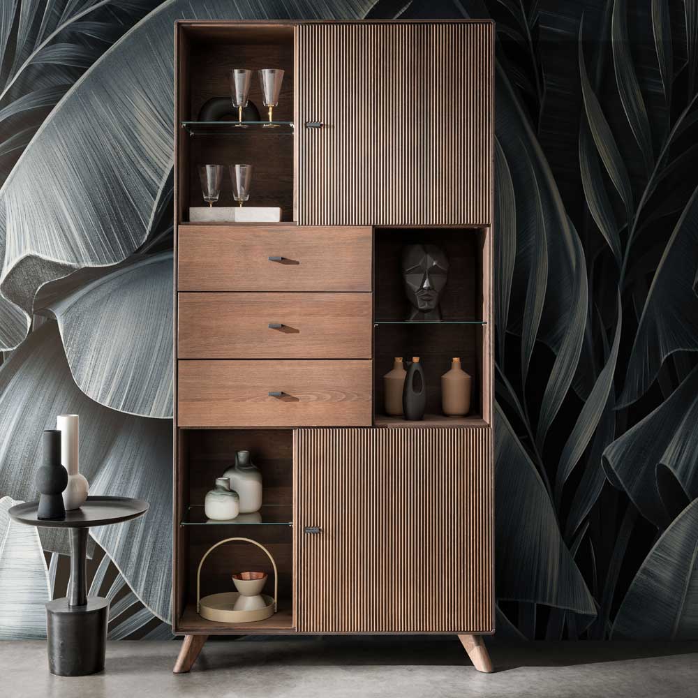 Wohnzimmerschrank Yamashiro in modernem Design - Kernbuche massiv braun geölt