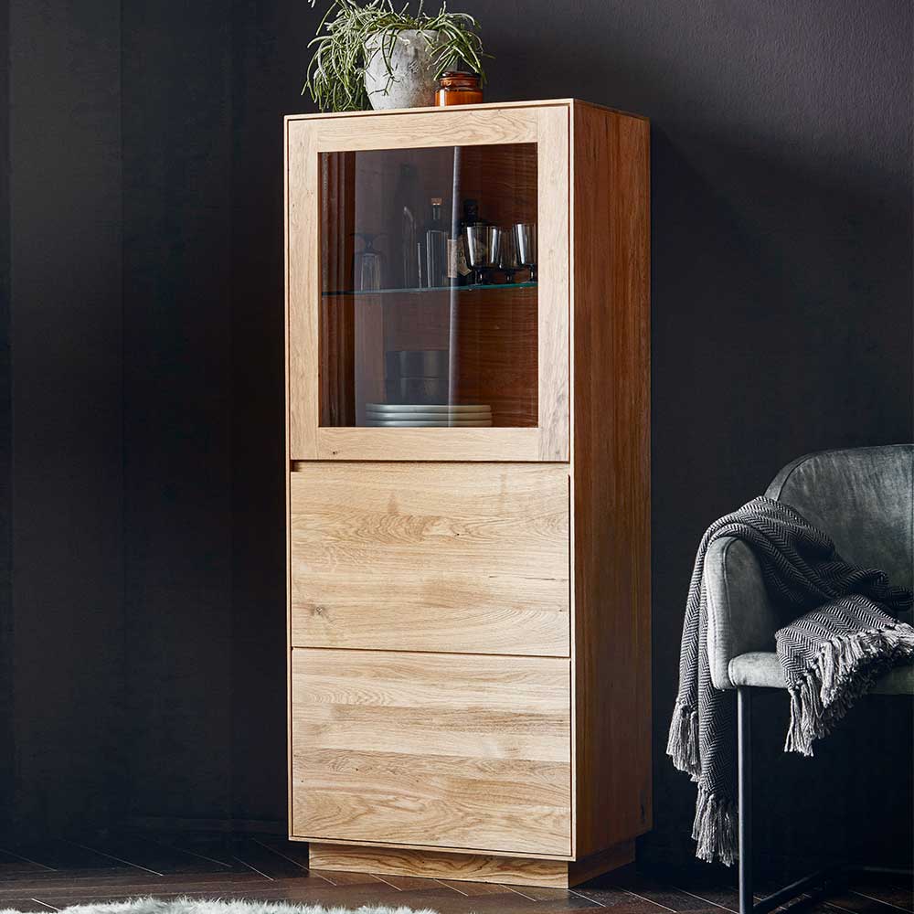 Highboard Vitrine Motrilo aus Zerreiche Massivholz geölt