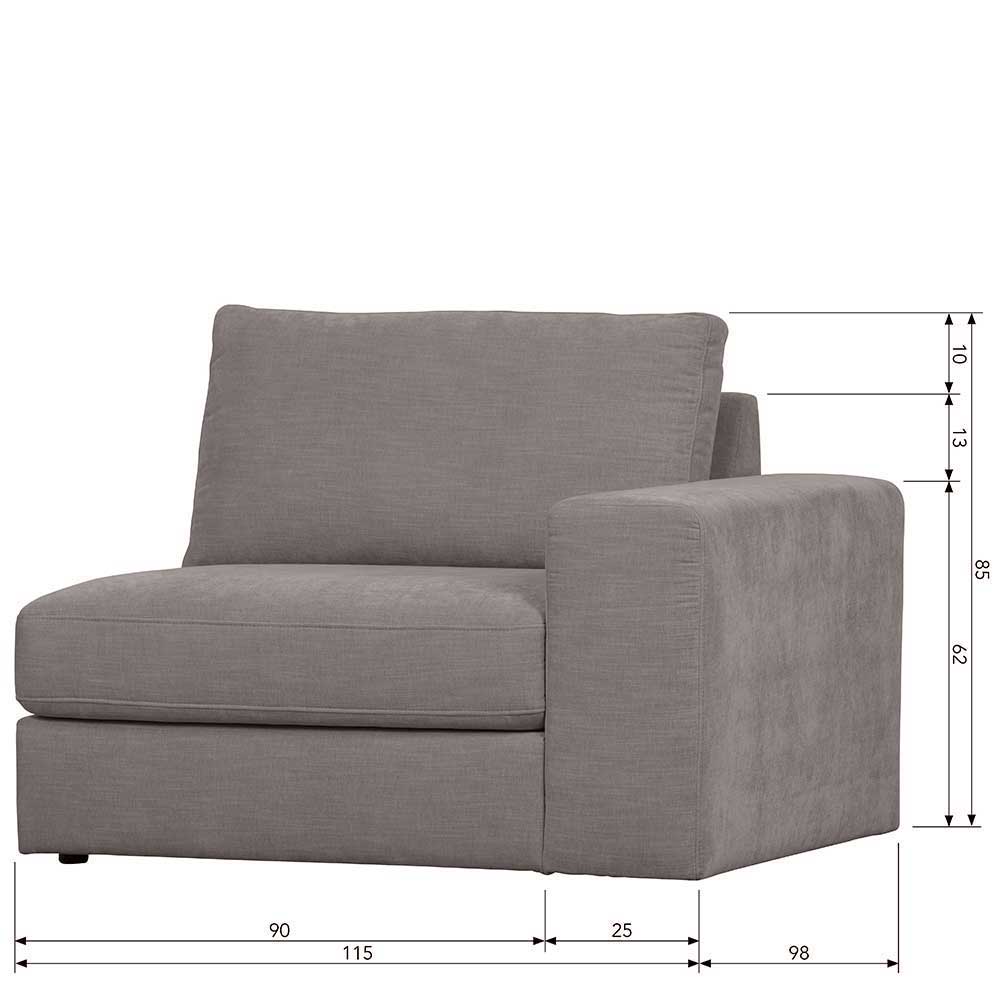 Graues Viersitzer Modulsofa Fredoco - Rücken echt bezogen 98 cm tief