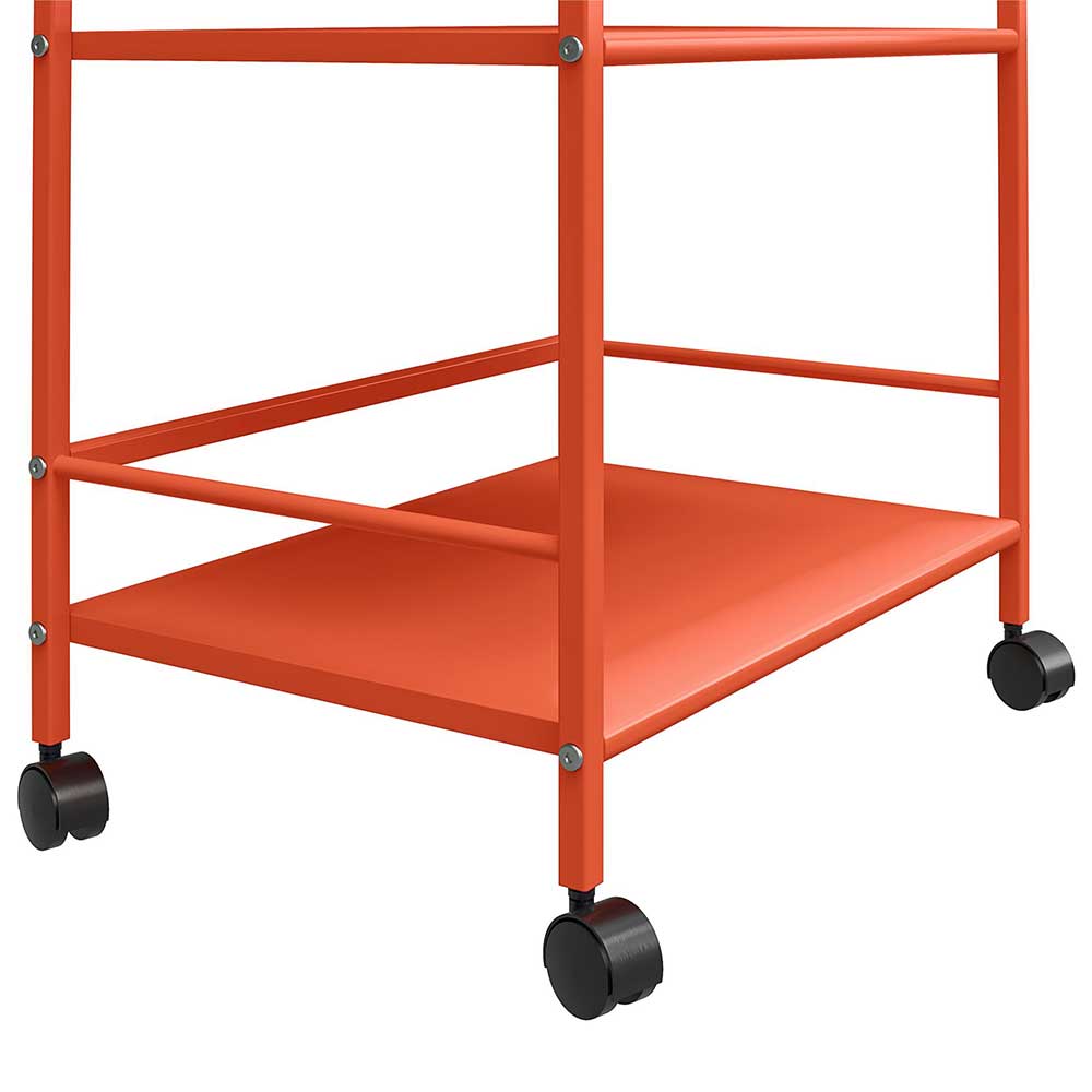 Moderner Metall Servierwagen Cales in Orange pulverbeschichtet